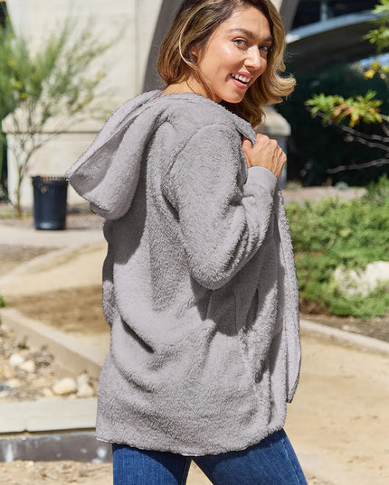 Full Size Teddy Hooded Jacket with Pockets