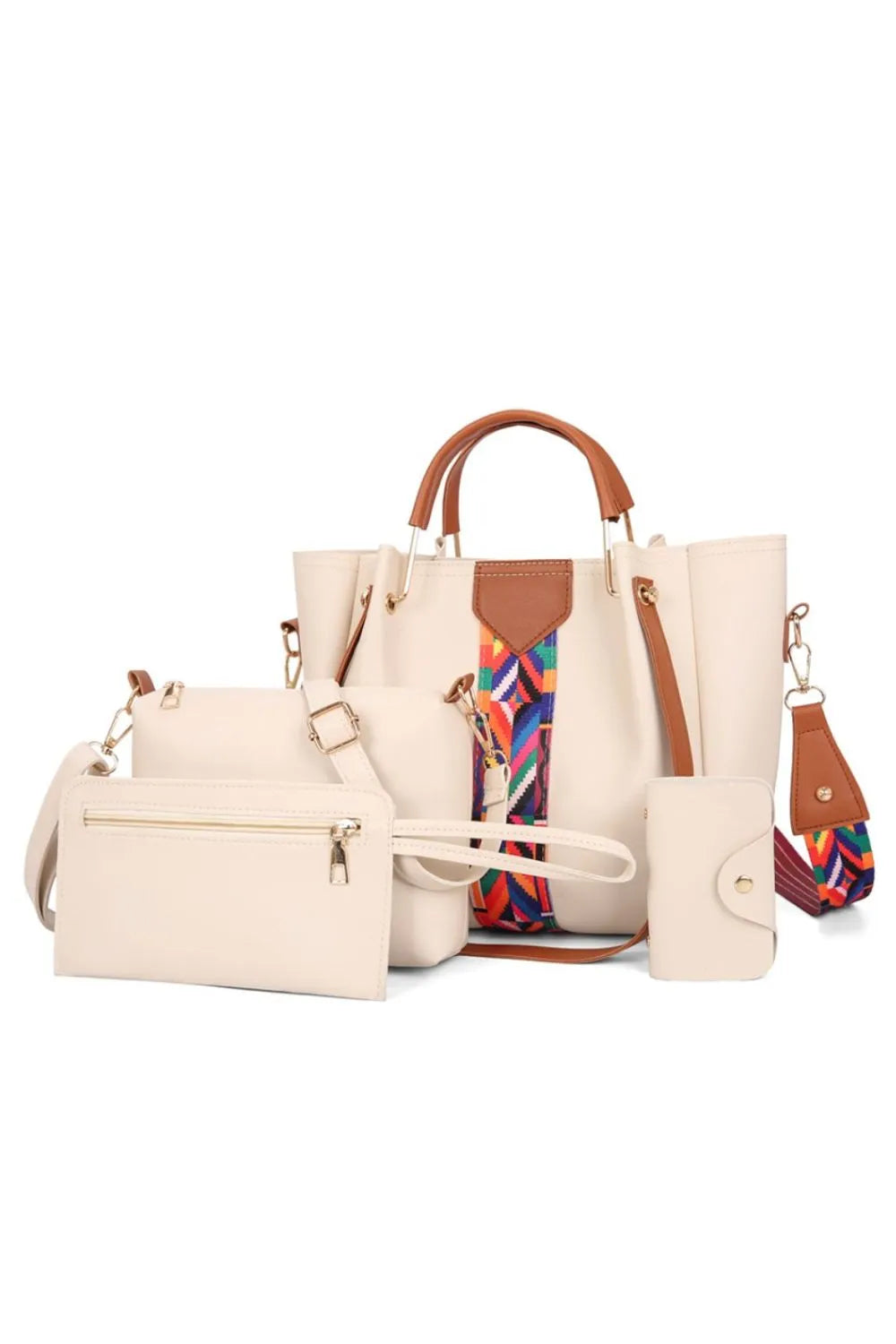 4-Piece Geometric Strap Bag Set White onesize