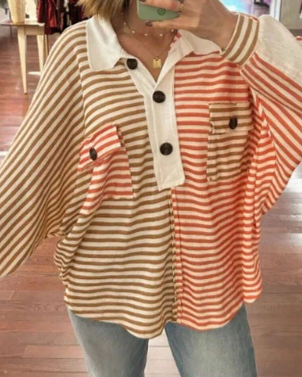 Striped Button Front Casual Top
