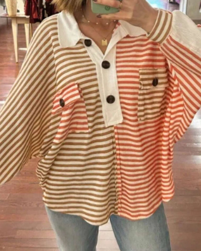 Striped Button Front Casual Top