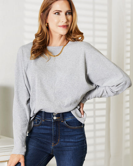 Double Take Seam Detail Round Neck Long Sleeve Top