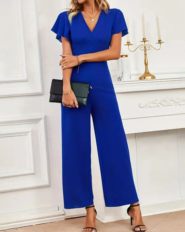 V-Neck Flutter Sleeve Jumpsuit
