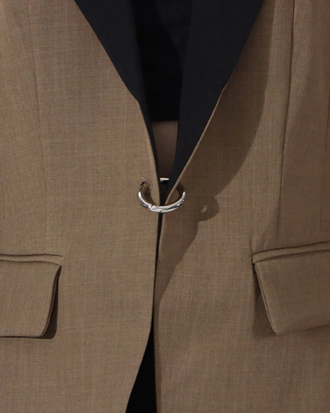 Contrast Lapel Collar Long Sleeve Blazer