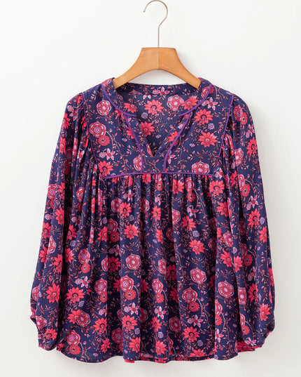 Floral Half Sleeve Split Neck Blouse Top