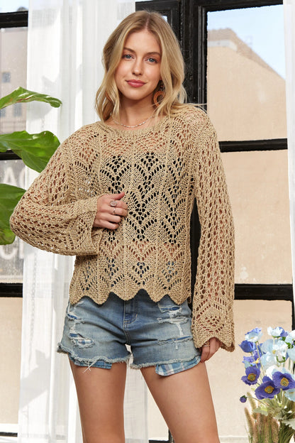 ADORA Long Sleeves Round Neck Crochet Top
