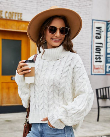 Turtle Neck Cable-Knit Sweater