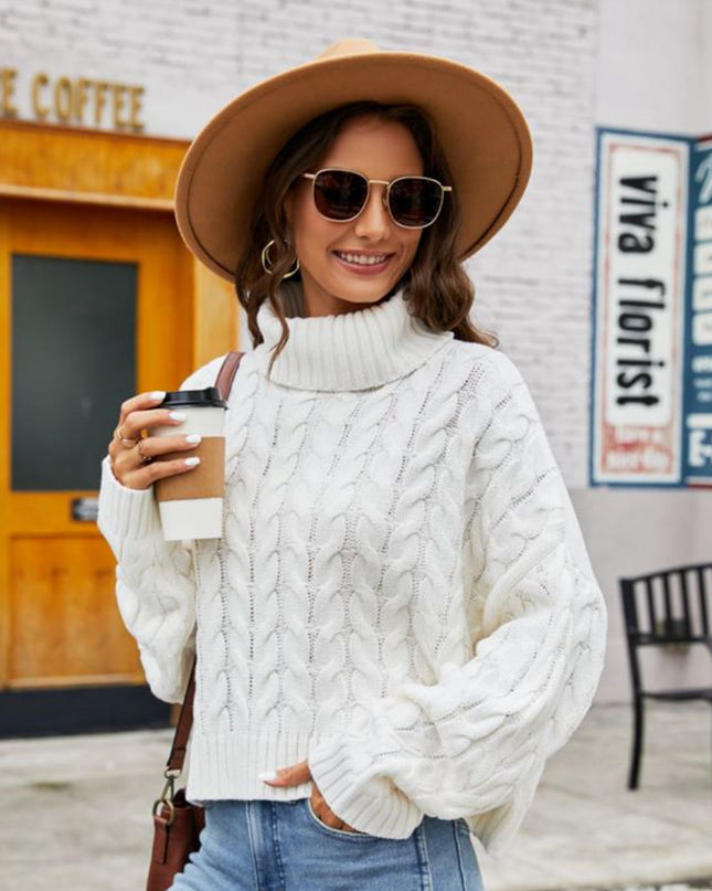 Turtle Neck Cable-Knit Sweater