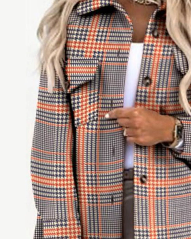 Button Up Long Sleeve Plaid Outerwear