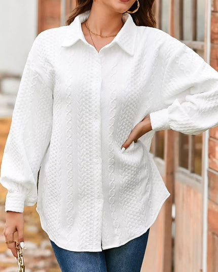 Cable Texture Puff Sleeve Loose Shacket