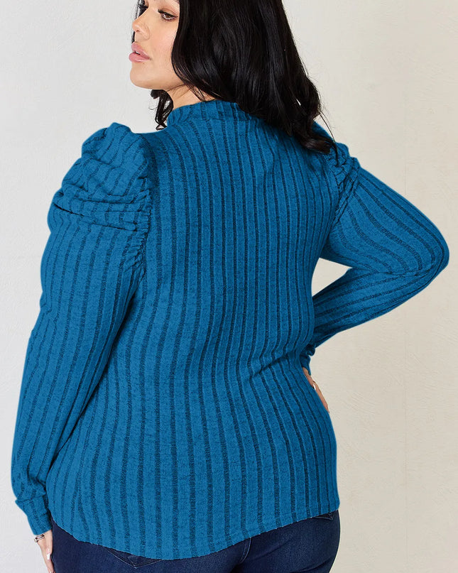 Basic Bae Full Size Ribbed Mock Neck Puff Sleeve T-Shirt