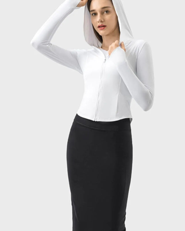 Millennia Pocketed Zip Up Hooded Long Sleeve Active Outerwear White