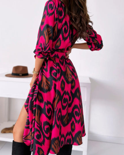 Printed Tie Waist Midi Dress 