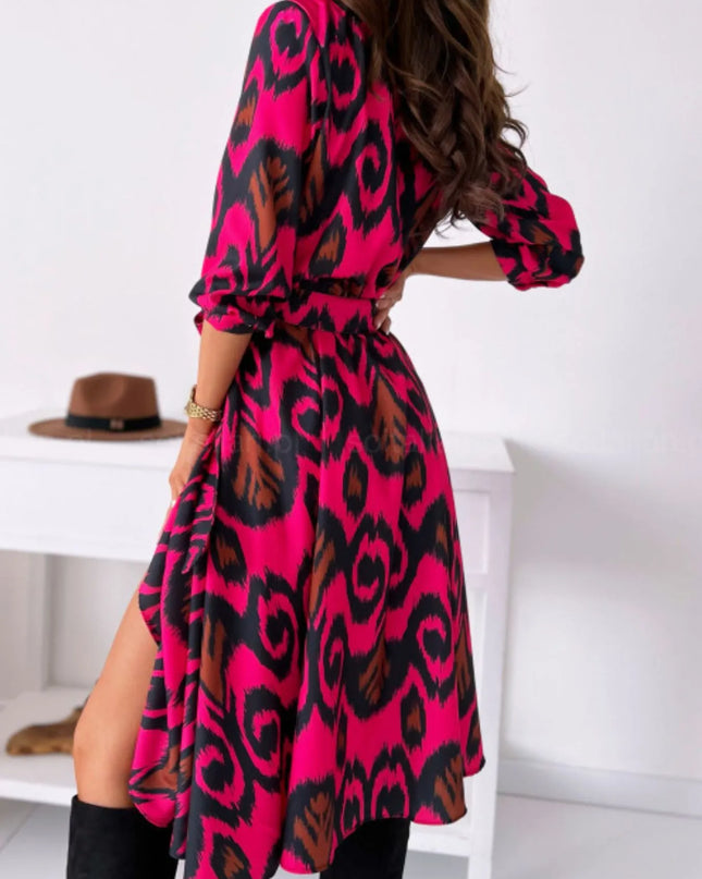 Printed Tie Waist Midi Dress 