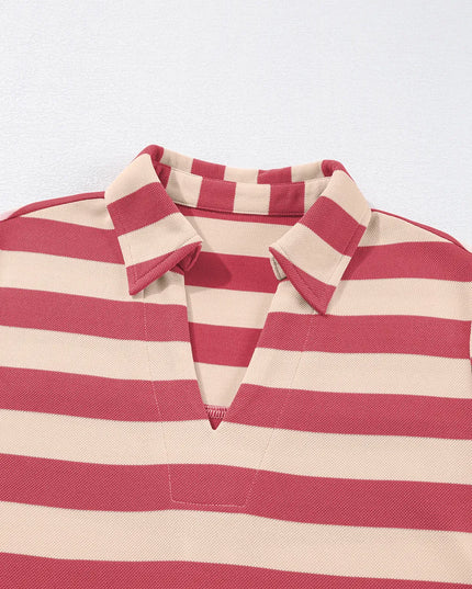 Contrast Striped Johnny Collar Long Sleeve Mini Dress