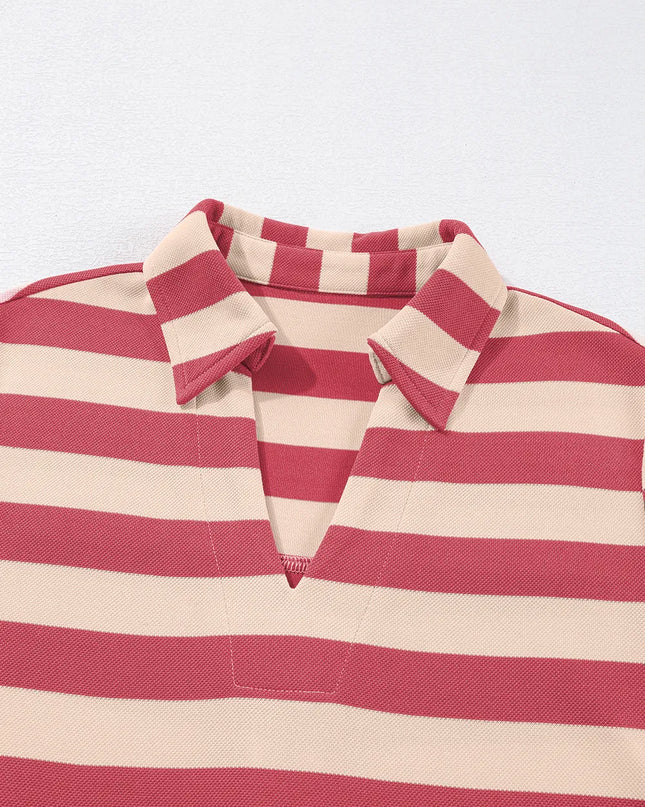 Contrast Striped Johnny Collar Long Sleeve Mini Dress