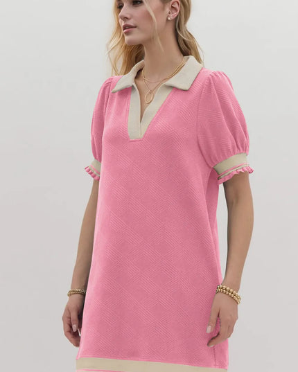 Oh Frill Contrast Trim Johnny Collar Short Sleeve Mini Dress