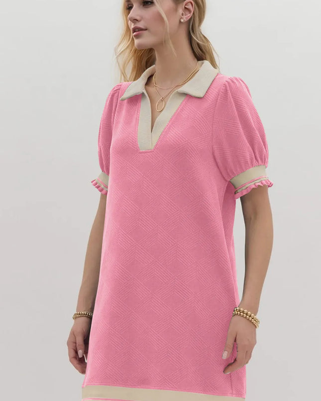 Oh Frill Contrast Trim Johnny Collar Short Sleeve Mini Dress