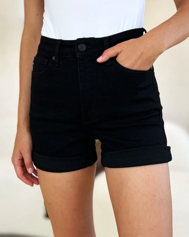Judy Blue Full Size High Waist Tummy Control Cuffed Denim Shorts