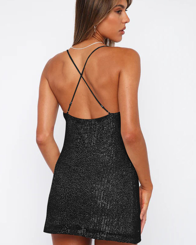 Cowl Neck Contrast Sequin Sleeveless Mini Dress