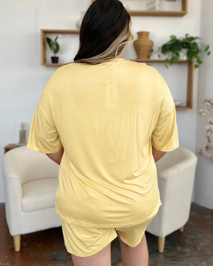 Basic Bae Bamboo Full Size Round Neck Drop Shoulder T-Shirt and Shorts Set