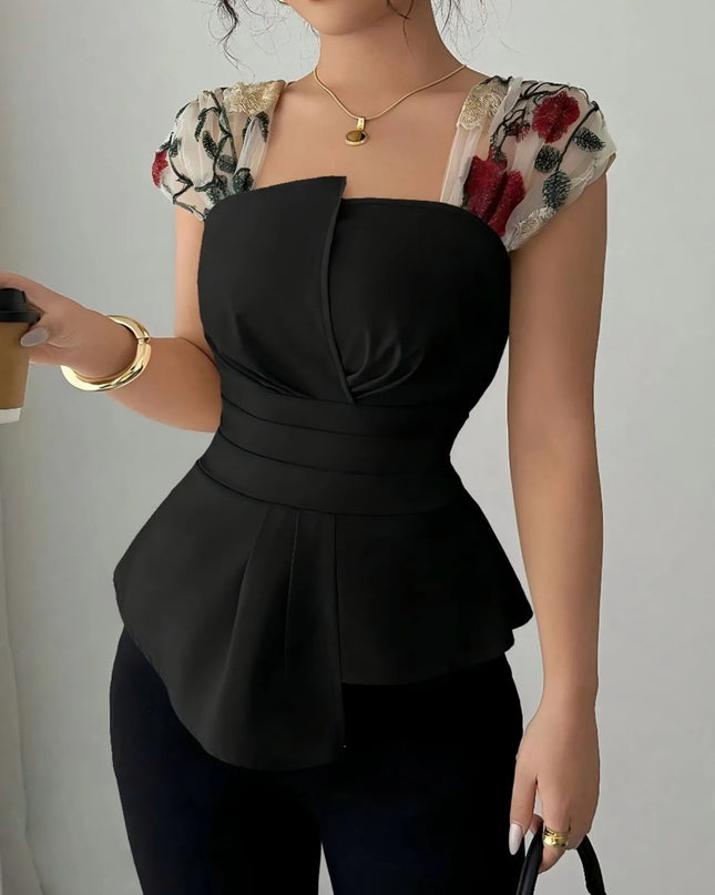 Floral Cap Sleeve Peplum Blouse