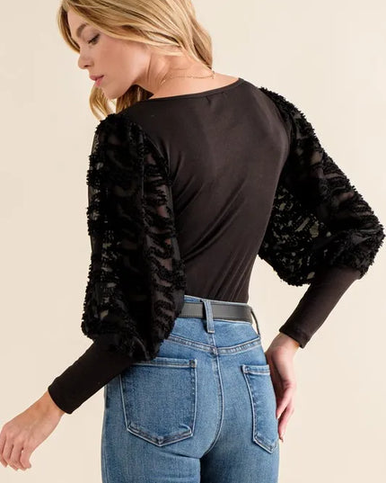 And The Why Textured Puff Sleeve Bodysuit