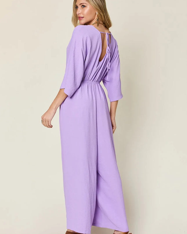 Double Take Full Size Surplice Wide Leg Jumpsuit with Pockets