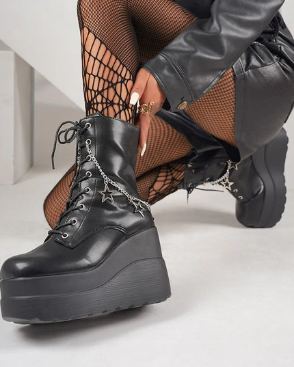 Lace Up Platform Wedge Boots
