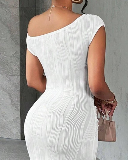 Textured Single Shoulder Bodycon Maxi Dress 