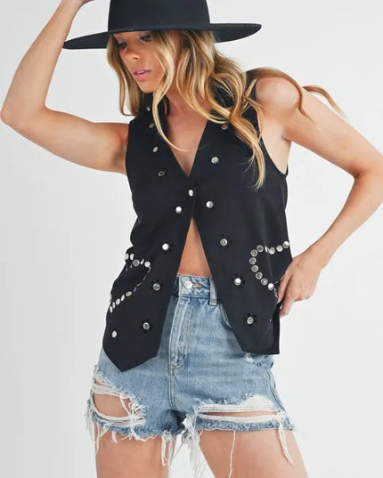 Aemi + Co Heart Rivet Detail Suede Vest Coat