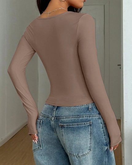 Square Neck Long Sleeve Fitted T-Shirt