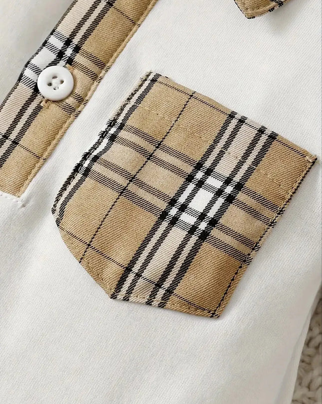 Children's Hat and Plaid Short Sleeve One-Piece Romper