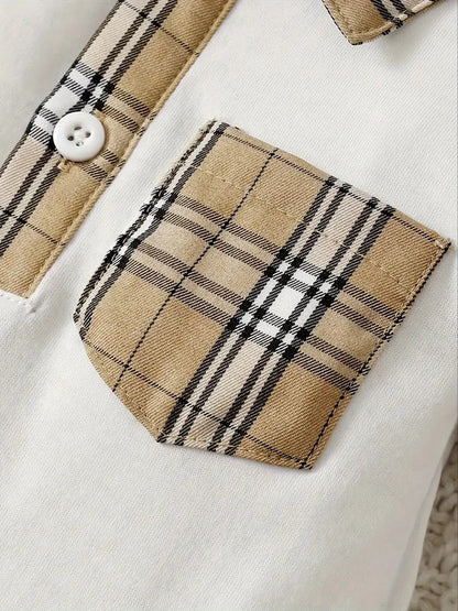 Children's Hat and Plaid Short Sleeve One-Piece Romper