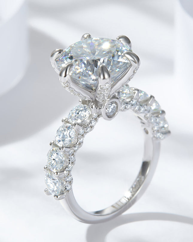 3-Carat Moissanite Platinum-Plated Side Stone Ring Silver