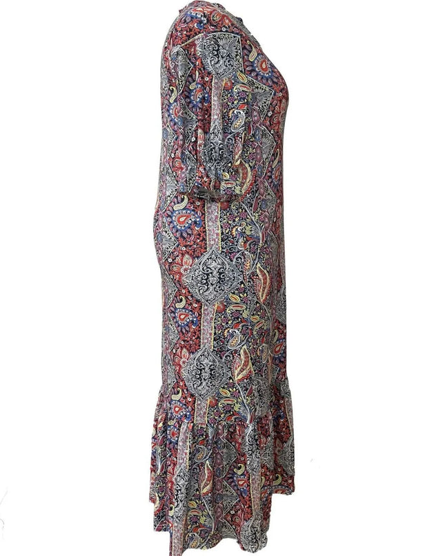 Full Size Bohemian Paisley Print Ruffle Hem Midi Dress Plus Size