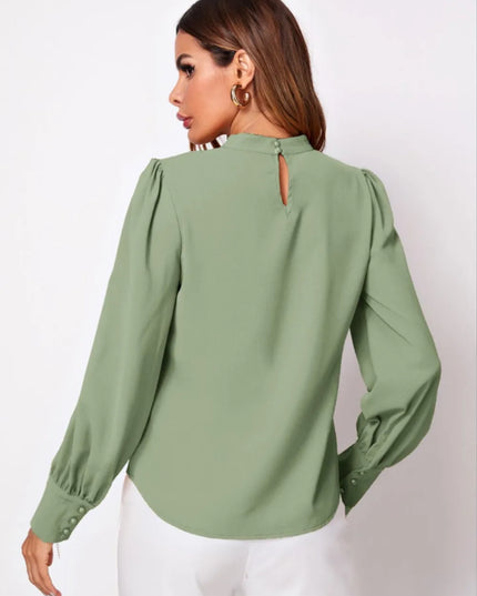 Ruched Mock Neck Long Sleeve Blouse 