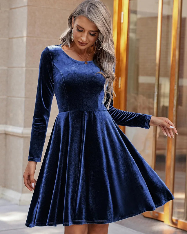 Round Neck Long Sleeve Knee Length Dress
