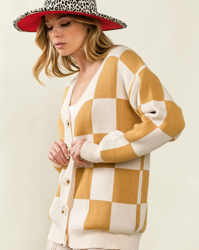 BiBi Checked V-neck Cardigan