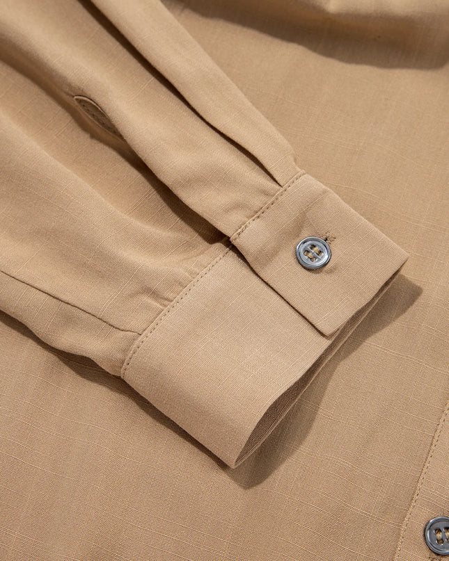 Waffle Patchwork Button Up Frayed Hem Shirt