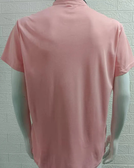 Men's Full Size Stand Collar Contrast Short Sleeve Polo Plus Size