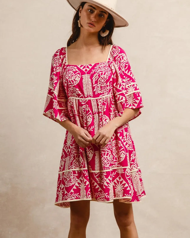 BiBi Aztec Woven Printed Contrast Binding Dress