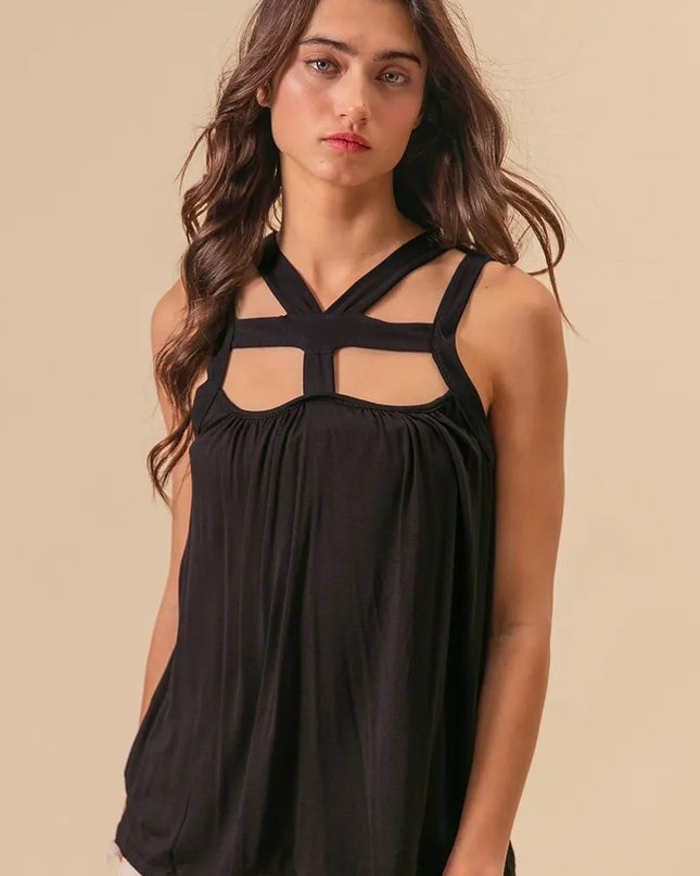 BiBi Rayon Span Jersey Cut Out with Straps Detailed 