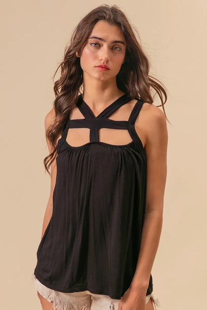 BiBi Rayon Span Jersey Cut Out with Straps Detailed 