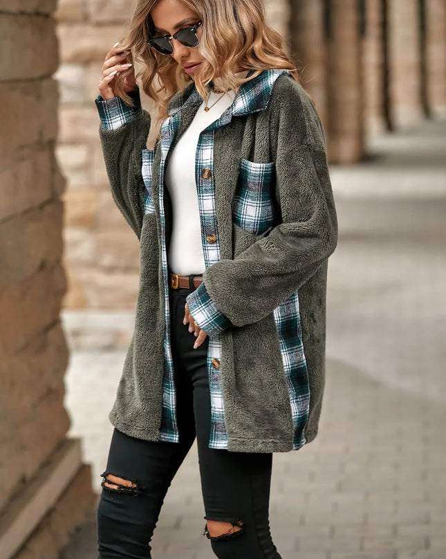 Plaid Contrast Dropped Shoulder Coat