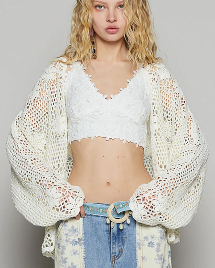 POL Crochet Open-Front Cardigan 