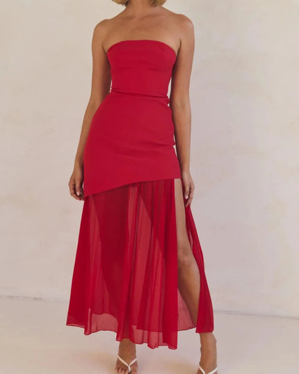 Layered Slit Tube Maxi Dress Red