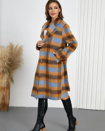 Tied Plaid Collared Neck Coat