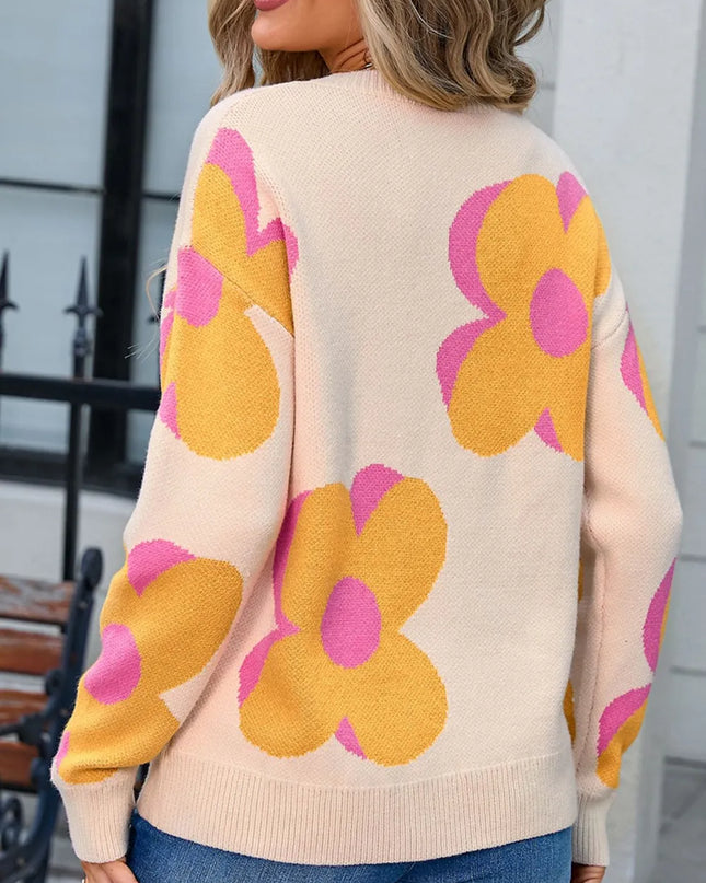 Angel Wings Flower Round Neck Long Sleeve Sweater