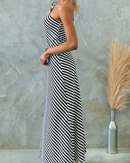 One Shoulder Striped Maxi Dress 