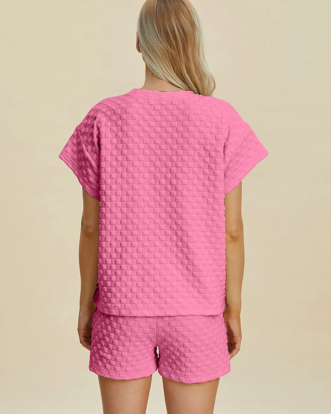 Double Take Full Size Texture T-Shirt and Shorts Set